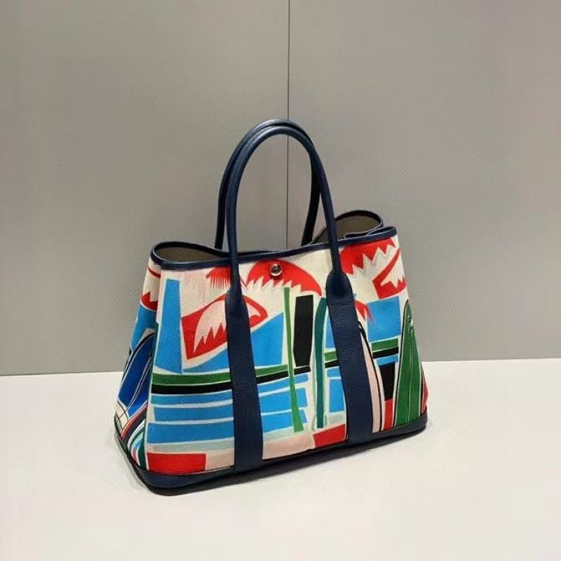 Winter Graffiti Art Canvas Top Grain Leather Tote Bag Large Crossbody Handbag