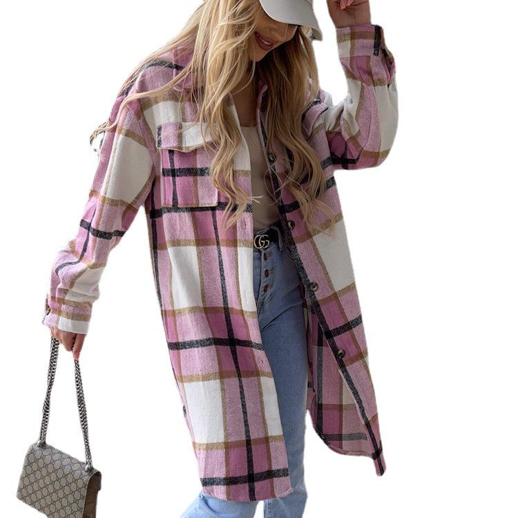 Autumn/Winter 2021 Women's Casual Plaid Long-Sleeve Shirt Jacket
