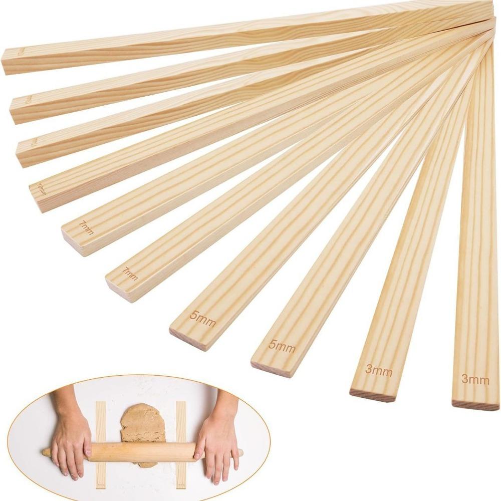 8 pezzi 3mm/5mm/7mm/10mm Guide per Mattarello in Legno Binari per Mattarello in Argilla Per Ceramica e Argilla da Vasellame