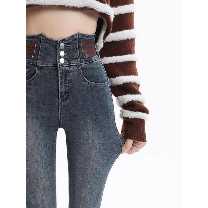 2026 Retro High-Waisted Slimming Skinny Jeans for Women - Elastic Pencil Pants for Autumn/Winter