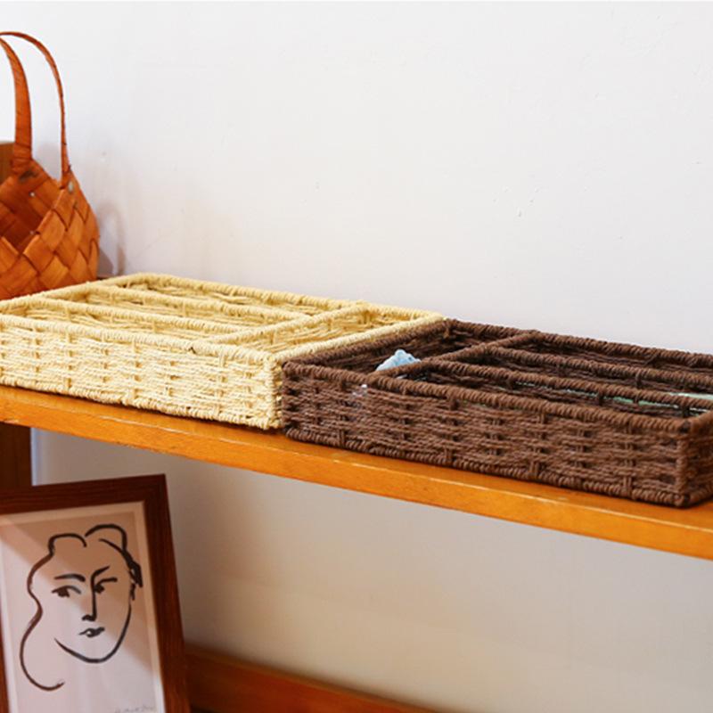 Woven Storage Baskets Desktop Sundries Storage Box Paper Rope Woven Toy &Snack Storage Bin Cosmetics Organizer Home Decorative