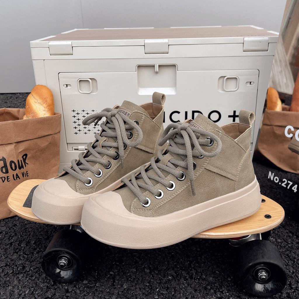 Yueyu leather wear-resistant high-top shoes women's 2025 autumn new retro soft-soled women's shoes versatile sports and leisure board shoes