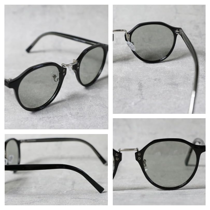 Crown Panto Sunglasses for Men and Fashion Comes with Green F (Eight) Women, Photochromic, Polarized, Glasses, Case, Black/Light
