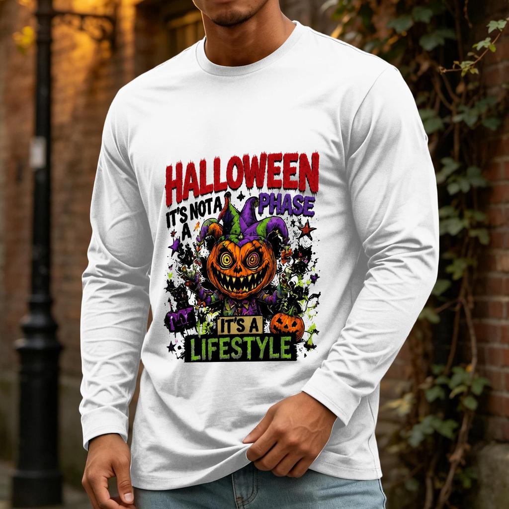 Men's Halloween Long Sleeve Neck Casual T-Shirt for Holiday Party