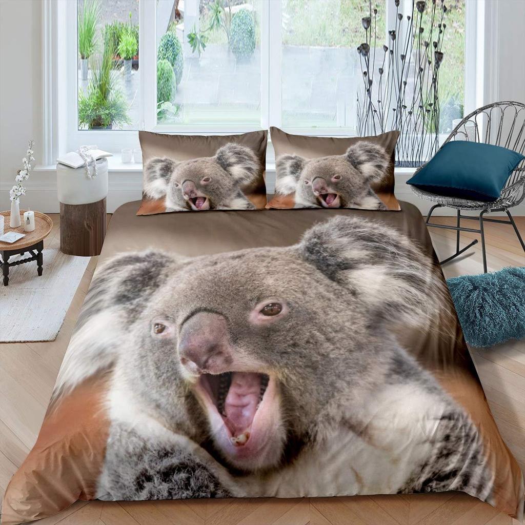 Natural Bedding Set 3Pcs For Boys Girls Cartoon Wildlife Animal Flower Print Comforter Cover Green Microfiber Duvet Cover Set