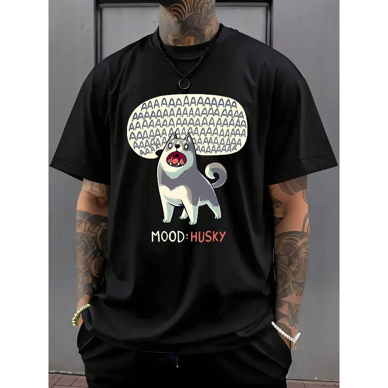 

European sizes Husky Emotion Print Men s Casual T-Shirt, Summer Men s Crew Neck Short Sleeve T-Shirt 4XL чорний