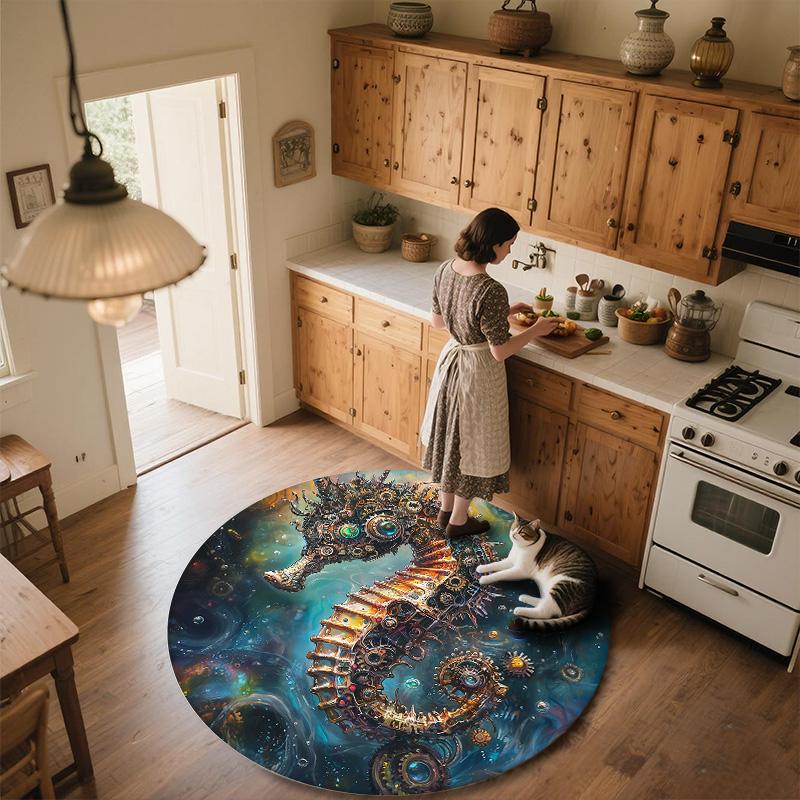 Seahorse,Round Area Rug,Carpet Rug for Living Room Bedroom Sofa Playroom Decor,Non-slip Floor Mat