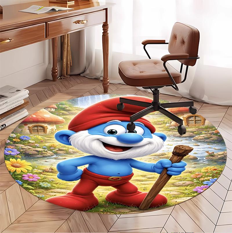 Blue Smurfs Pattern Round Rug, Indoor/Outdoor Mat, for Picnic, Gameroom, Bedroom, Office, Living Room, Home Decor Carpet, Birthday Gift