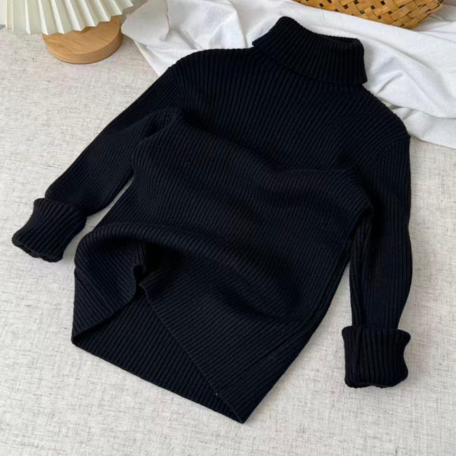 Kids Turtle Neck Sweater Winter Warm Soft Knitted Solid Color Basic Slim Fit Pullover Chic Children's Clothing Baby Boy Girl Top