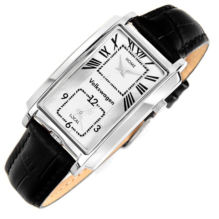 Pogseubagenwachi Retro Quadratische Dualzeit Leder Armbanduhr Vw1421V-Sv