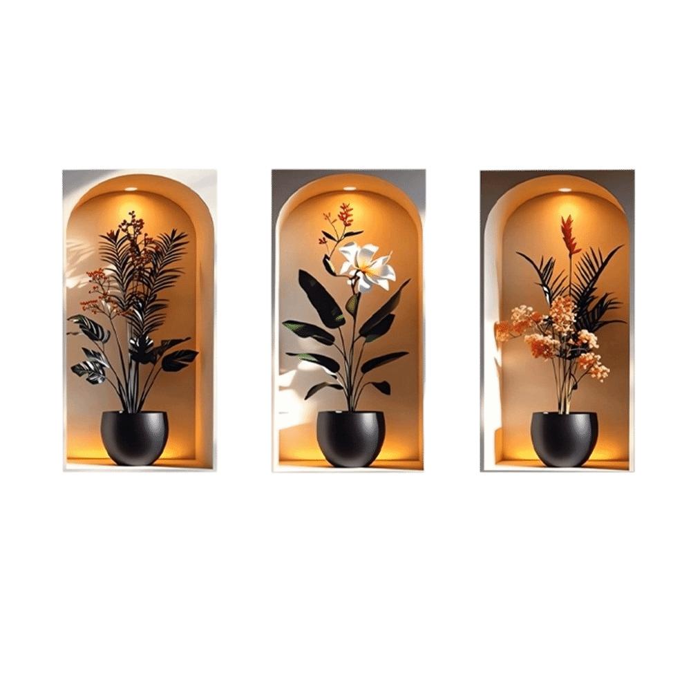 3pcs Self-Adhesive Flower Visual Wall Stickers Modern 3D Effect Wall Stickers Staircase Entrance