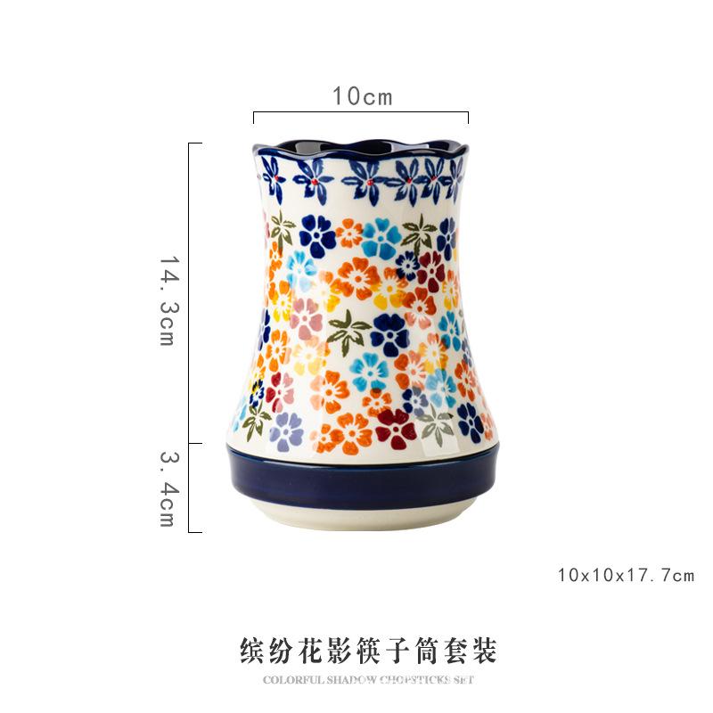 European Painted Ceramic Draining Chopsticks Barrel Kitchen Food Containers Storage Jars Knives and Forks Spoons Storage Boxes