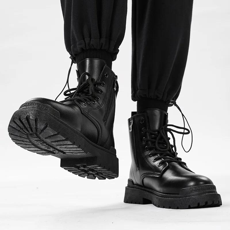 2025 Hot selling warm short boots high top men's trendy retro British PU leather boots winter shoes for men workwear shoes