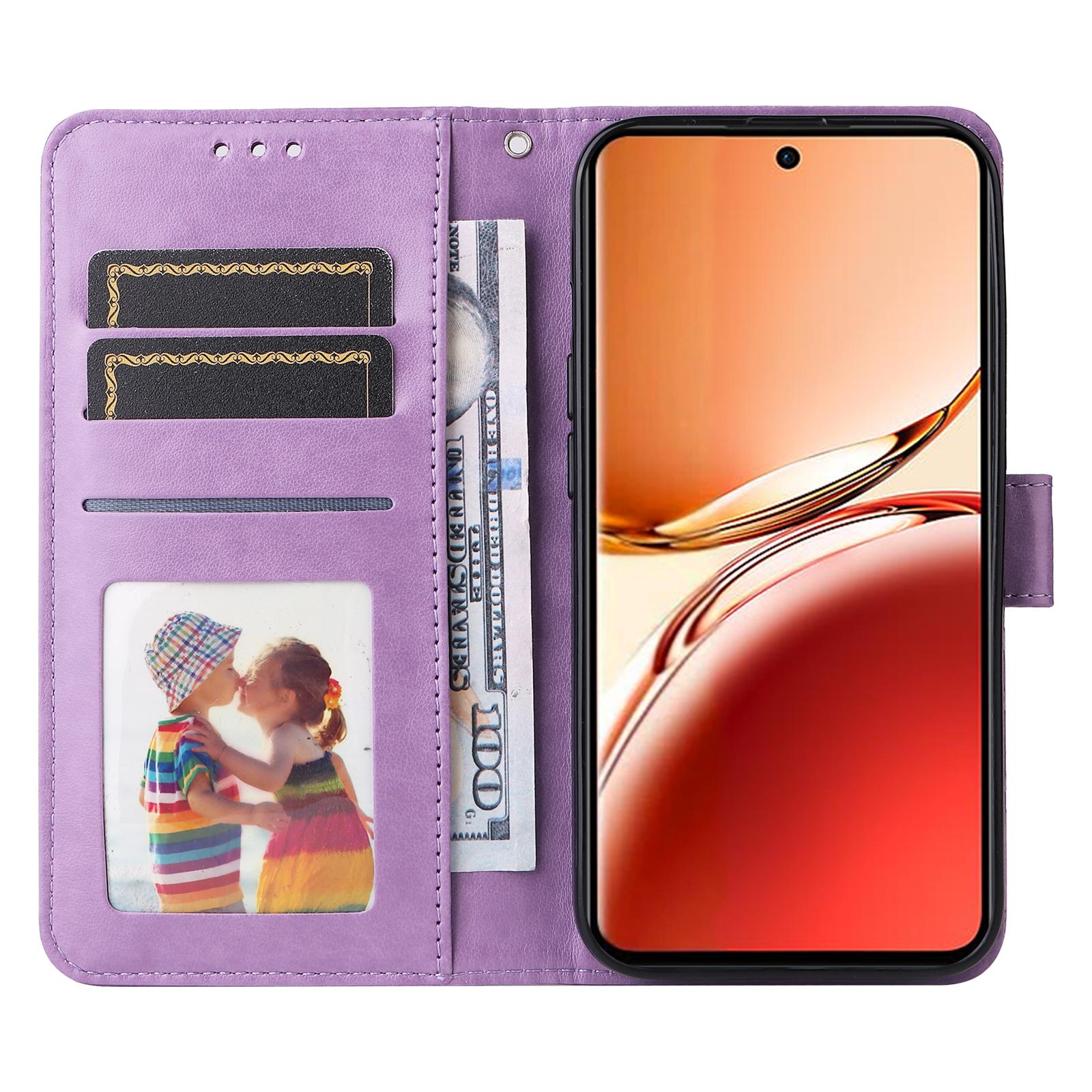 

For Oppo Reno12 F 4G Case Sunflower Imprint Leather Wallet Phone Cover Purple