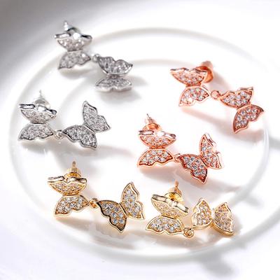 1 Pair, Inlaid with Synthetic Zircon, Fashionable Butterfly Stud Earrings