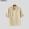 INCERUN Oversized Men Lapel Neck Half Sleeve Oblique Placket Casual Loose Shirts
