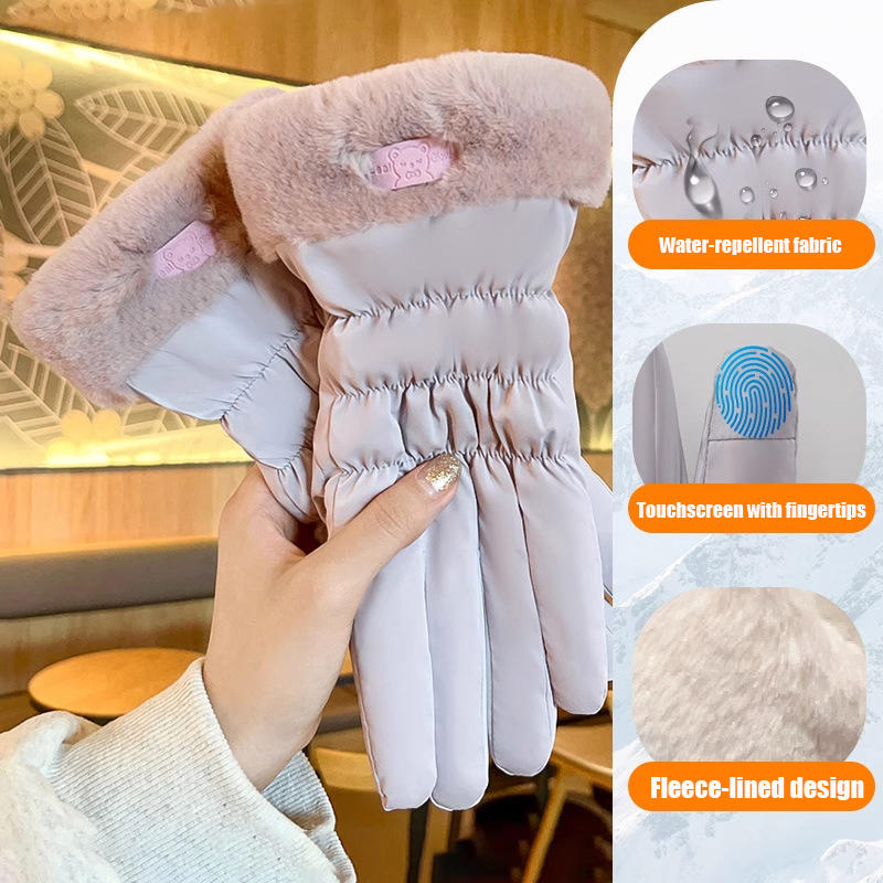 Women Winter Thickened Windbreak Ski Gloves Warm Waterproof Touch-Screen Gloves For Riding Skiing Outdoors Sport