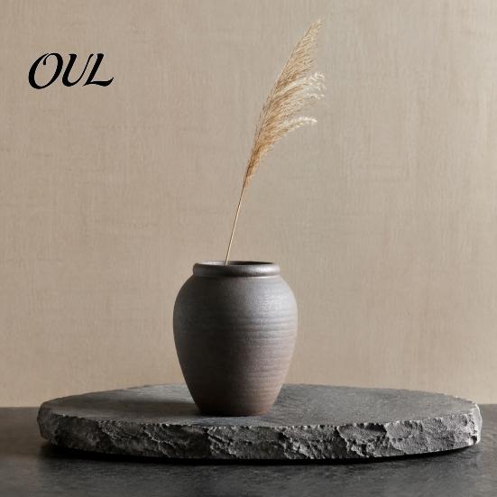 Weathered Stone Texture Plant Holder Retro Round Ceramic Vase, Small Hydroponic Planter, Rustic Style Decorative Ornament Table Centerpiece