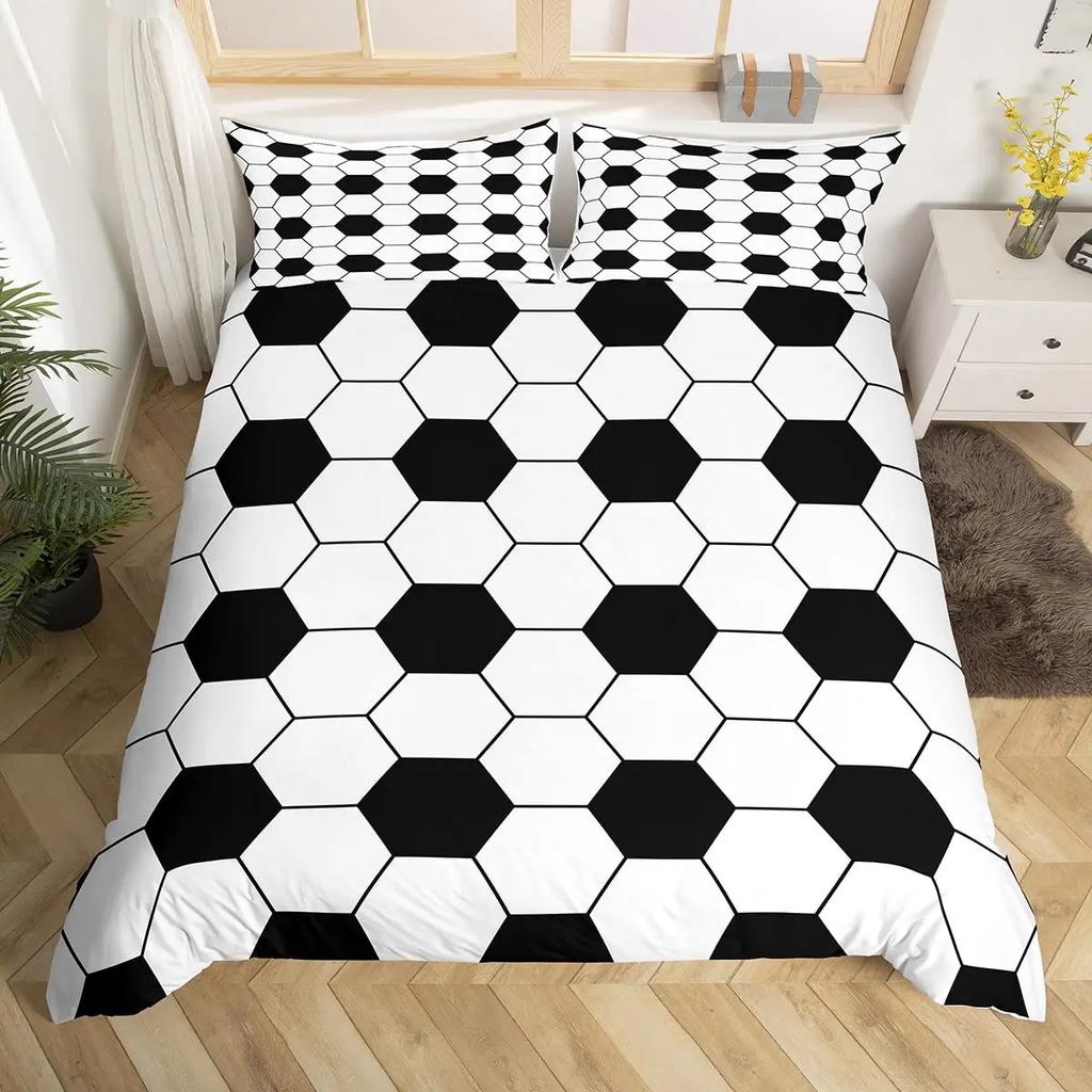 Honeycomb Duvet Cover Set Queen Size Geometry Hexagon Theme with Pink Blue Neon Lights Chic Comforter Cover for Boys Teen Man