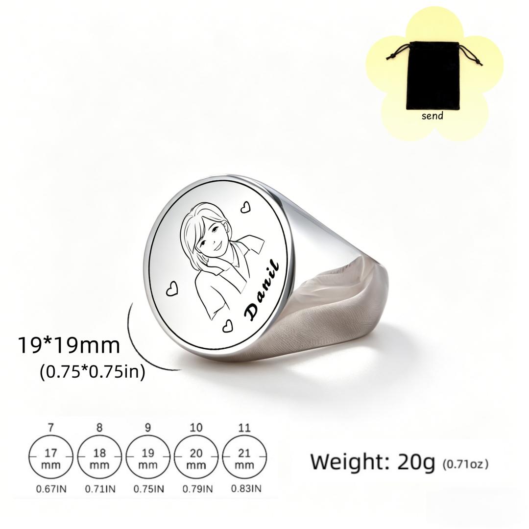 Customized Portrait Photo Ring Stainless Steel Personalized Stainless Steel Carving Photo Ring Family Birthday Gift 19