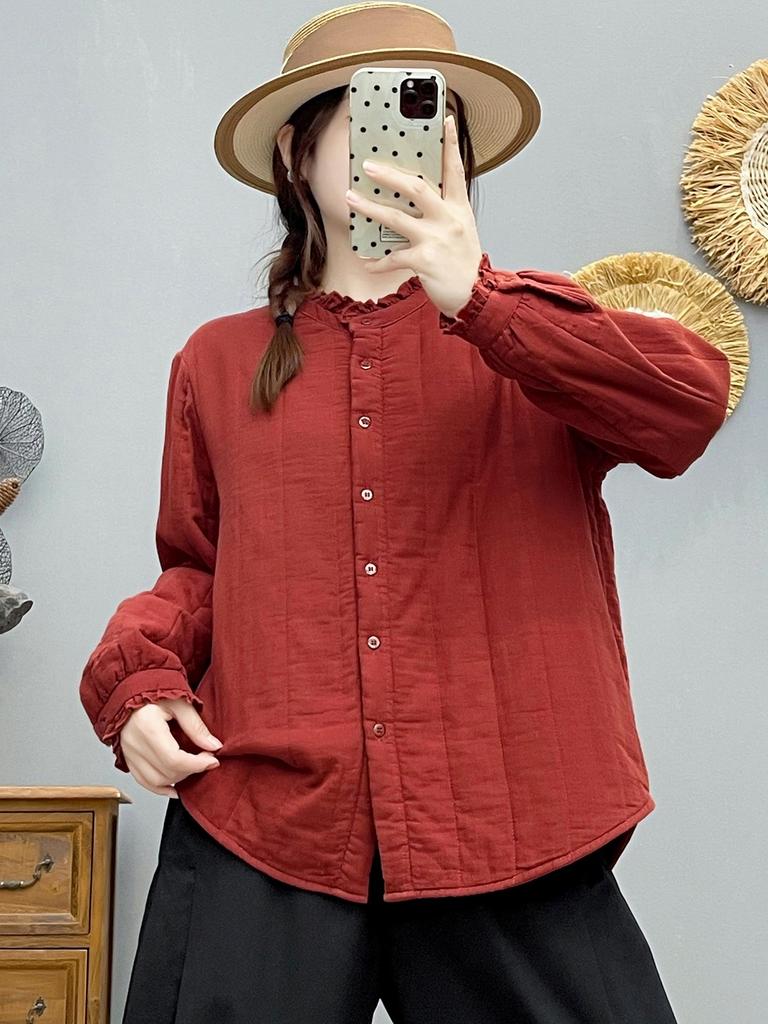 Women's Lightweight Quilted Cotton Jacket - Retro Lace Collar, Warm Winter Inner Wear