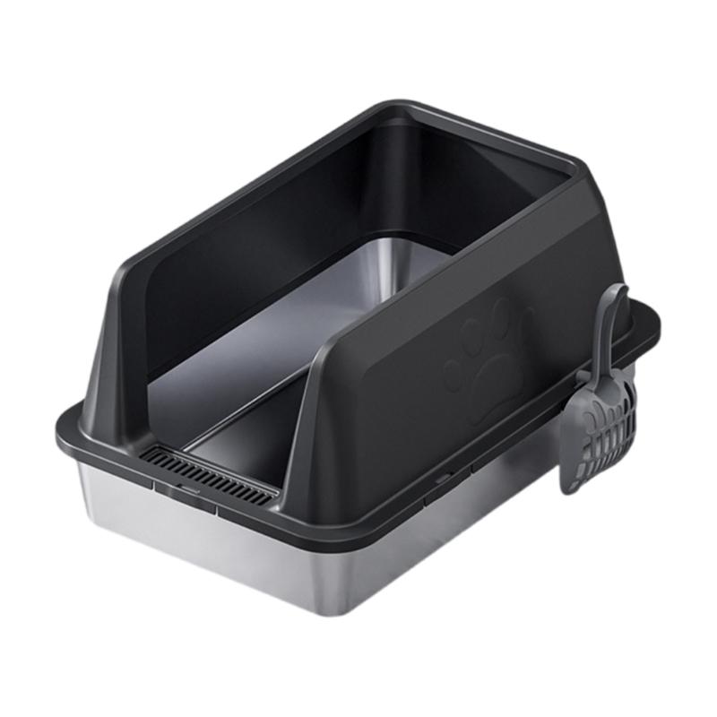 

High Side Cats Toilet AntiSplash Fence Removable Panel Litter Tray For Large Cats Odor Control System With Cleaning Tool чёрный