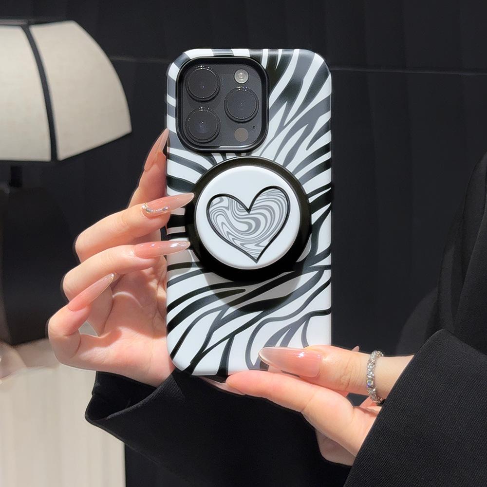 American striped love magnetic suction two-in-one bracket, suitable for Apple 16Pro mobile phone case 17 protective case, advanced 15.