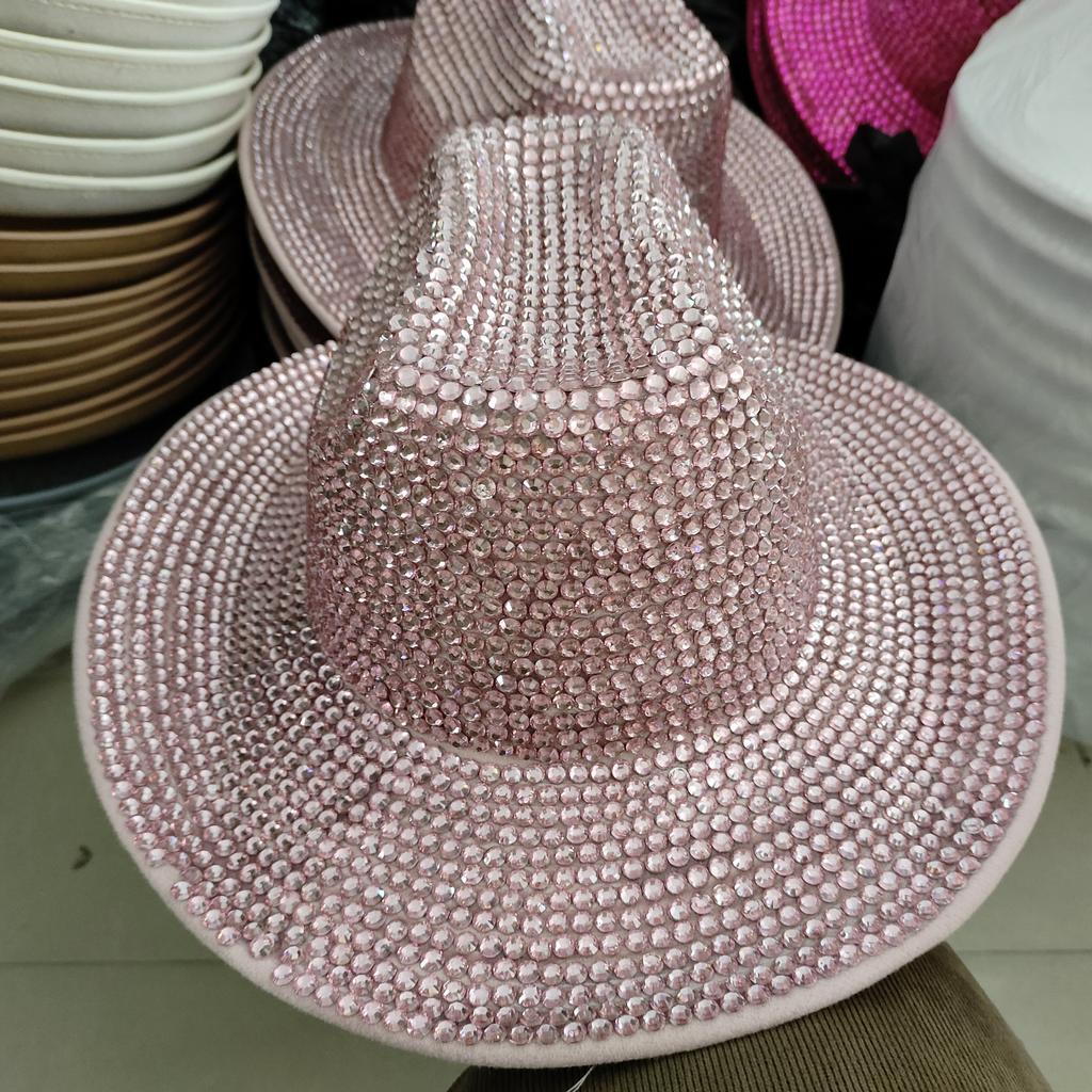 Blue/Beige Pearl Fedora Hat Bling Fedora Jazz Hats For Men And Women Handmade Advanced Fashion Outdoor Party Stage Hat