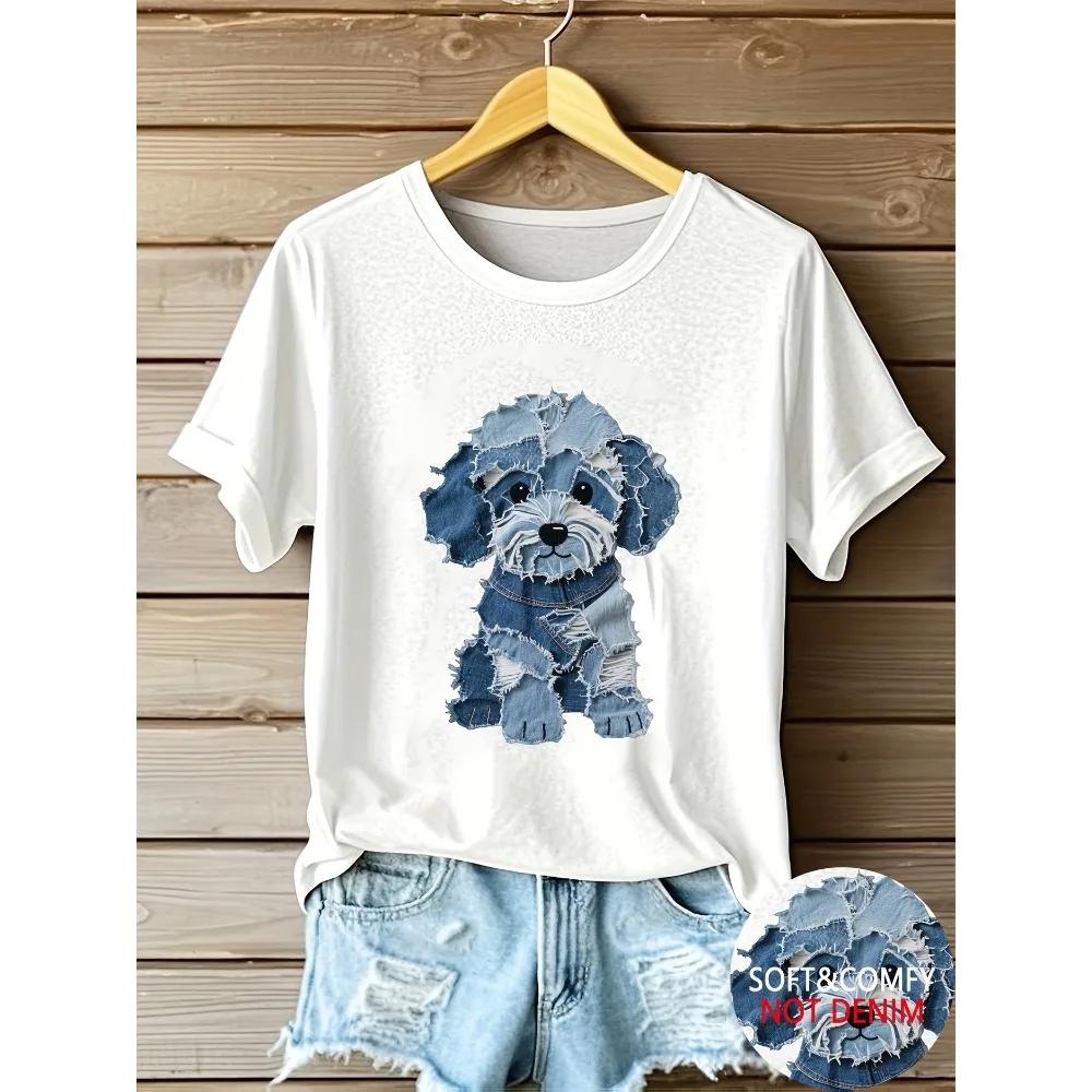 Camiseta informal de Unisexga corta para mujer camiseta cómoda con estampado de perro bonito cuello redondo lavable a máquina S