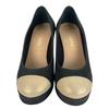 Great CHANEL pumps COCO Mark round toe Black beige leather Women 35 G30389 Used