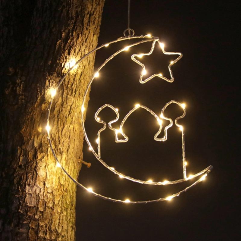 Eid Star Moon Palace Window Lamp for Ramadan Party Decor Home Atmosphere Lighting Islamic Holiday Celebration Decoration
