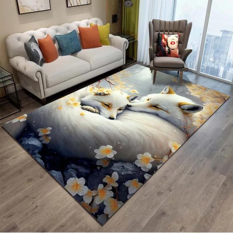 Cartoon Animals Colour Fox  3D Print Rug Carpets for Living Room Home Decor Carpet Children Bedroom Play Soft Non-slip Large Mat