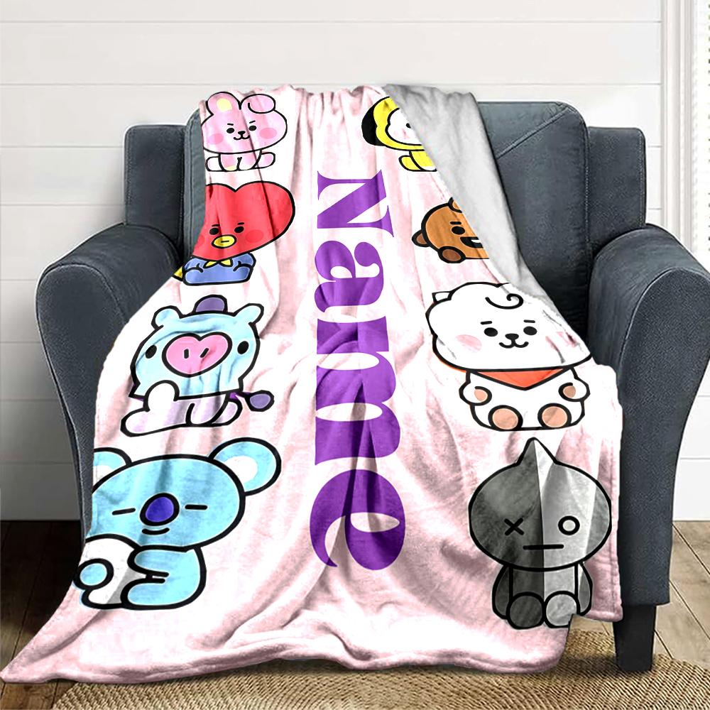 Custom Name BT21 Character Collection blanket for Couch & Bed, Plush Cozy Fuzzy Blanket Super Soft & Warm Blankets for Fall and Winter. 0908168