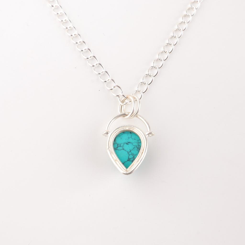 Natural Blue Turquoise Gemstone 925 Sterling Silver Pendant Engagement Jewelry PP-56-32