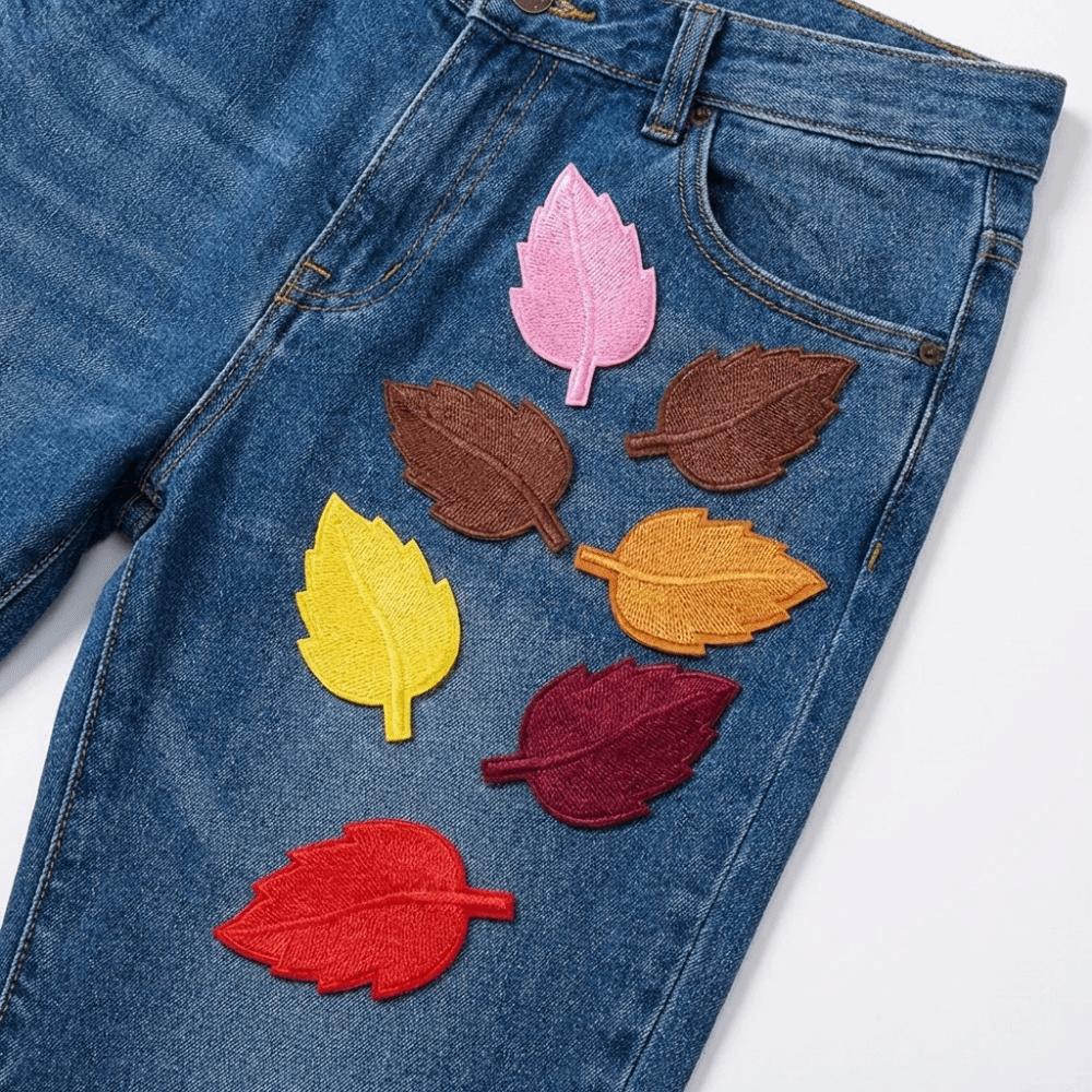 2PCS Lifelike Embroidery Leaf Stickers Pure Color Green Leaves Patch Clothes Cloth Stickers Bags