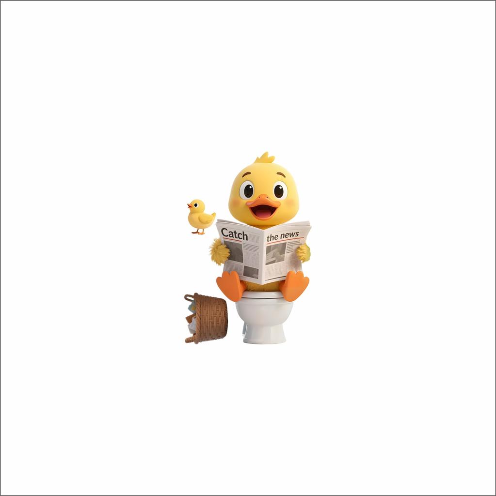 Little Yellow Duck Reading Newspaper Toilet Sticker Waterproof Self Adhesive Bathroom Decor