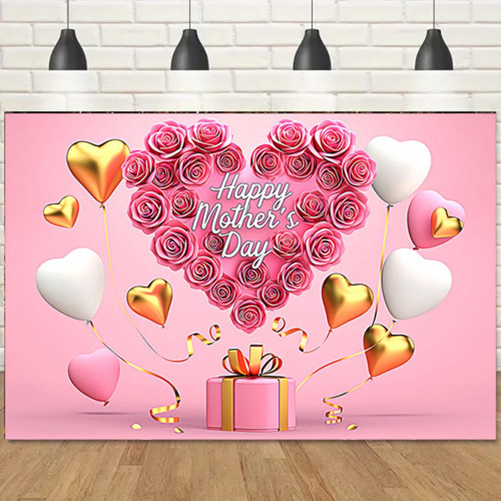 Happy Mothers Day Party Background Thanks Mother Flower Rose Heart Floral Pink Photography Backdrop Photo Studio Props