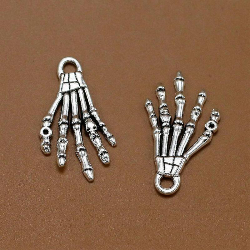 Alloy Pendant Charm Necklace Charms For Jewelry Making Skeleton Hand Shape Antique Silver 10Pcs