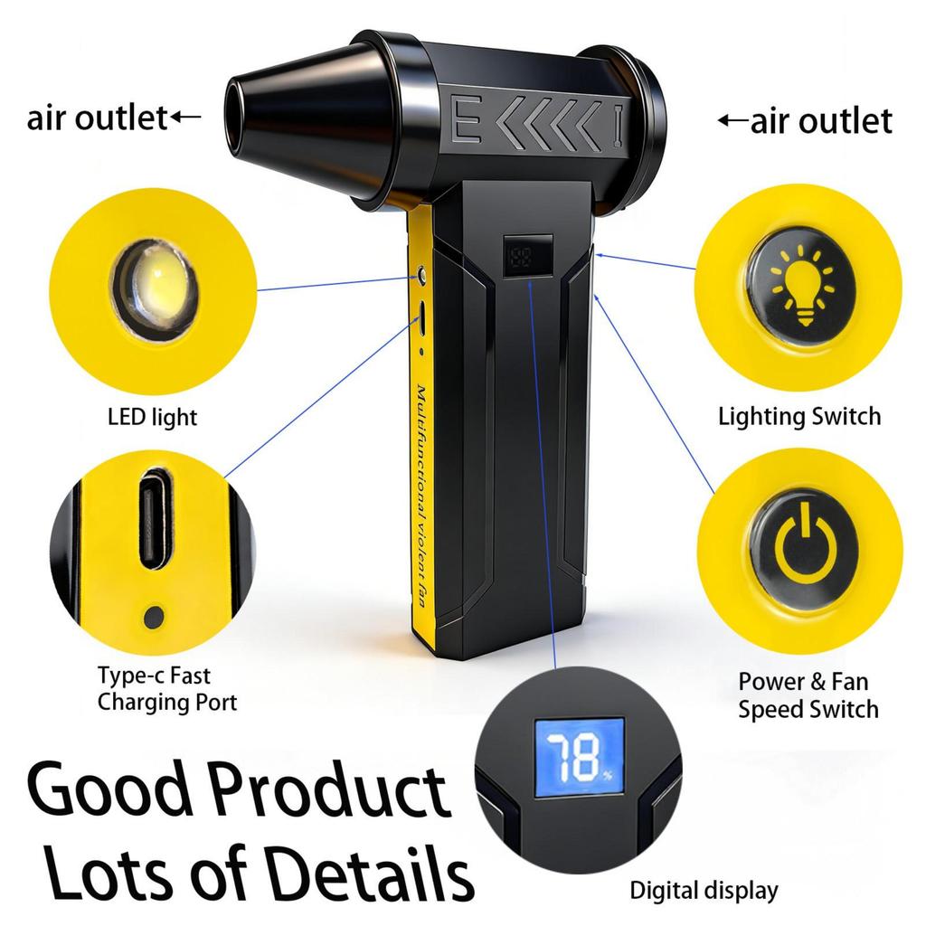 160000 RPM Electric Turbo Jet Fan High Speed Rechargeable Brushless Motor Powerful Dust Blower 60m/s Violent Fan