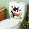 Reading Kitten with Butterflies and Flowers Toilet Wall Sticker Self-Adhesive Removable for Bedroom Living Room Bathroom Decor