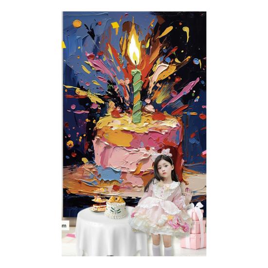 Happy Birthday Backdrop Decorations, Birthday Cake Pattern Hanging Background Sign for Boys Girls, Baby Shower, Birthday Party Supplies