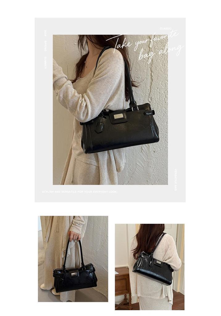 Vintage Retro Leather Baguette: High-capacity Lock Briefcase Handbag