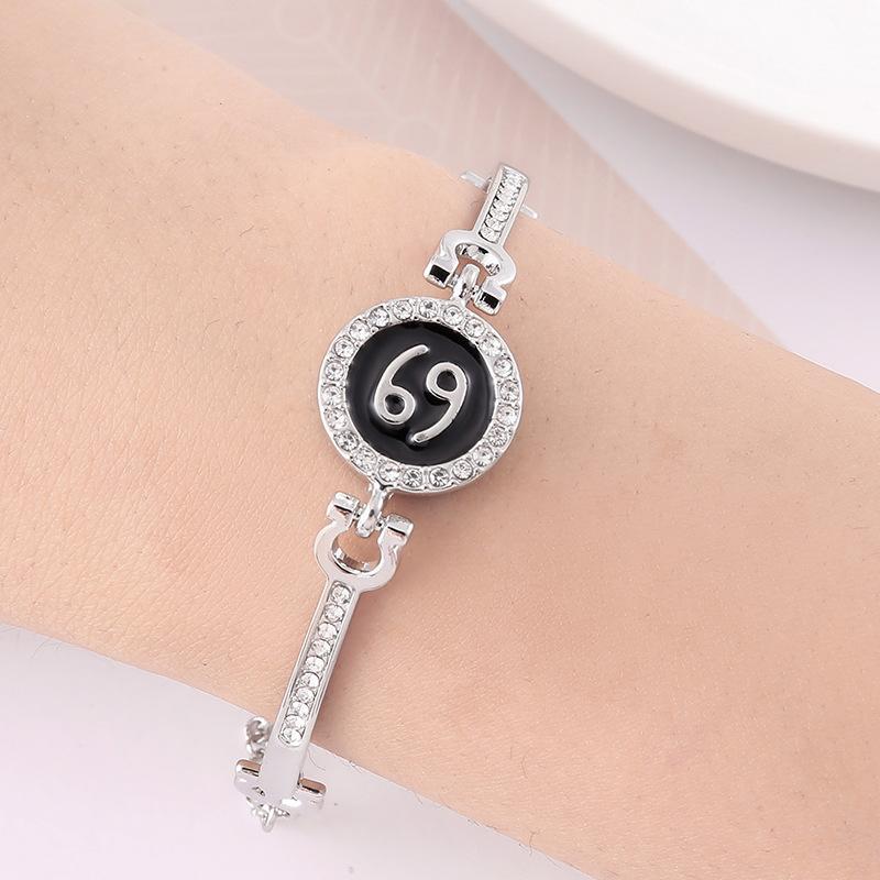 12 Zodiac Signs Bracelet for Women, Rose Gold Plated Inlaid Diamond Constellation Bangle, Fashion Couple Jewelry Gift