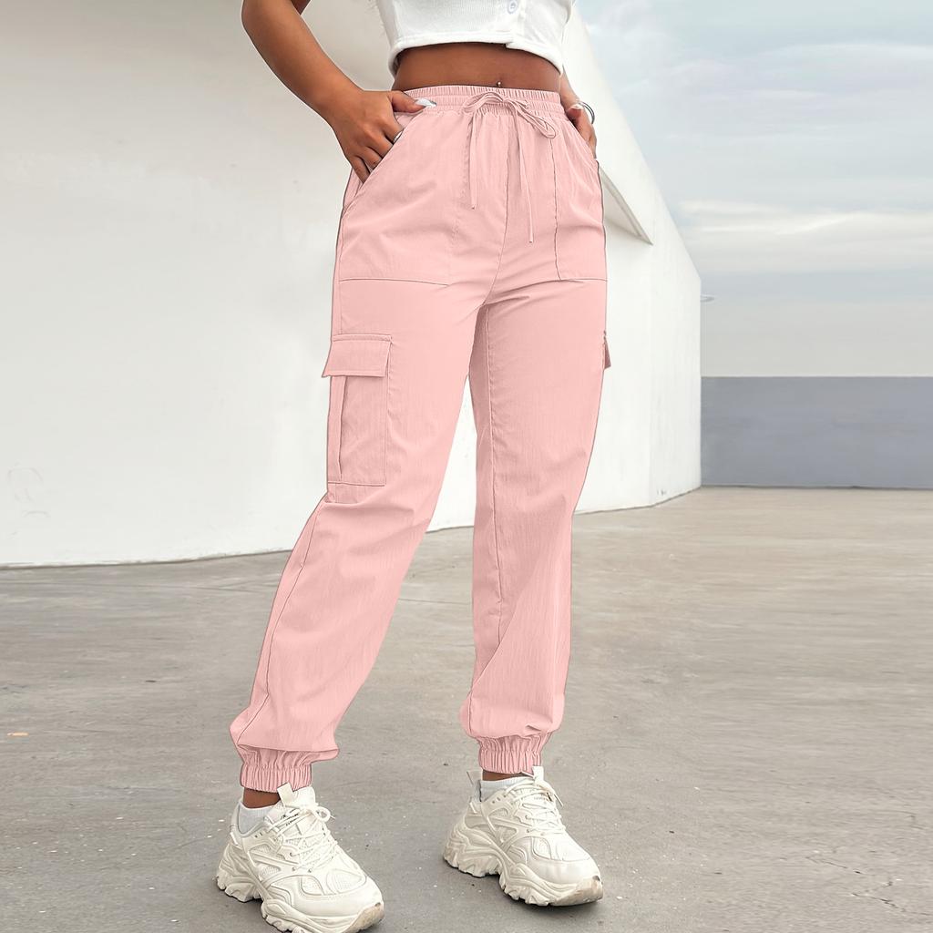 Damen Lässige Cargohosen mit Kordelzug Taille Jogginghosen mit elastischen Bündchen Leichte Arbeitskleidung Hosen