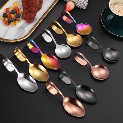 Stainless Steel 1010 Seafood Buffet Spoon with Vertical Curved Handle, Customizable Logo
