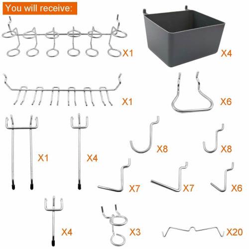 ZOYUBS Punching Board Hooks, 25mm Hole Pitch, Silver, Easy Installation, Set of 80, for Perforated Boards, T-Shaped Hanging Racks, Mesh Hooks, and Hoo