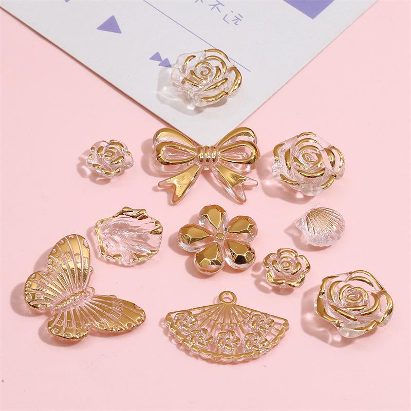 

Acrylic Gold-Edged Mixed Butterfly & Flower Beads for DIY Jewelry & Phone Chains 12-30mm, 20g/bag (approx. 30-35 pieces) прозрачный