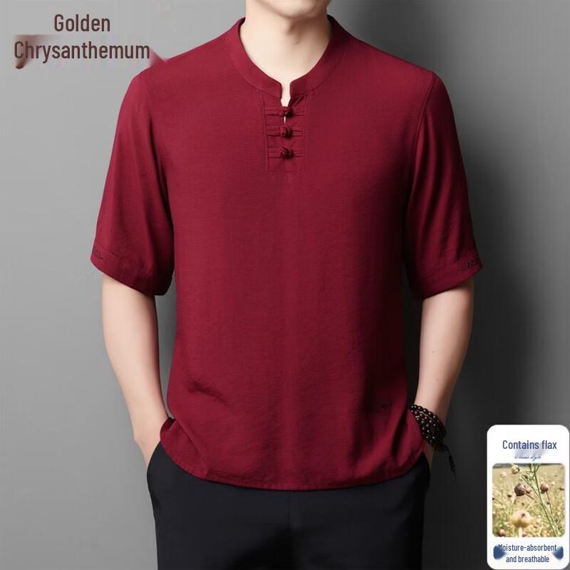 Men's Chinese Style Linen Blend Short Sleeve T-Shirt
