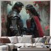 2D Dark Fantasy Knight and Lady Love Tapestry Medieval Gothic Art Wall Decor Cloth for Home & Bedroom