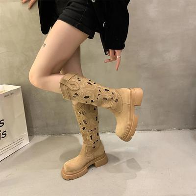 Mode 2024 Hochwertige Damen Schuhe Slipper Damenstiefel Mode Ausgeschnitten Moderne Stiefel Damen Neu Runde Zehenpartie Einfarbig Kniehohe Stiefel